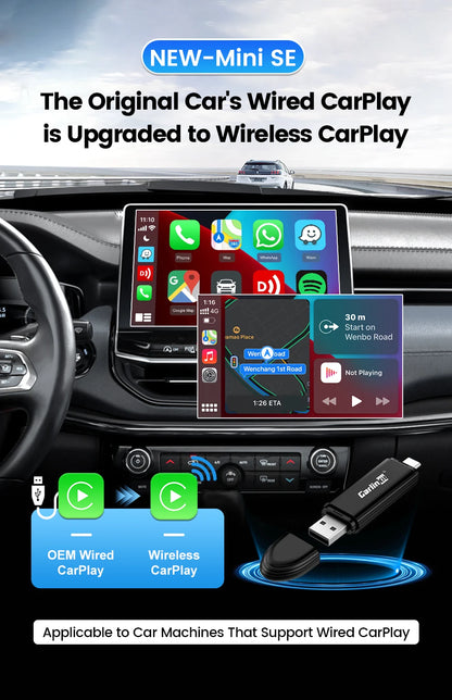 New CarlinKit Mini 5 SE Wireless Carplay Adapter For iPhone 5Ghz WiFi BT Fast Stable Connect For Spotify Waze Split Screen Box