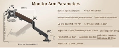 HILLPORT 17-34" Desktop Monitor Arm Holder Gas Spring Full Motion Mount Strut LCD LED TV Bracket Stand PC Soport Support M5