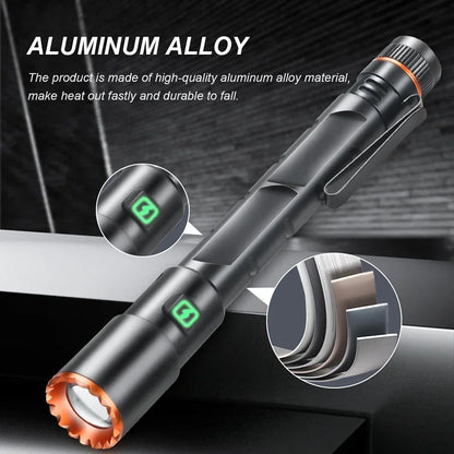 High Power Mini Flashlight USB Charging Small Flashlight with Clip Magnetic Pocket Torch for Camping Hiking Emergency Light