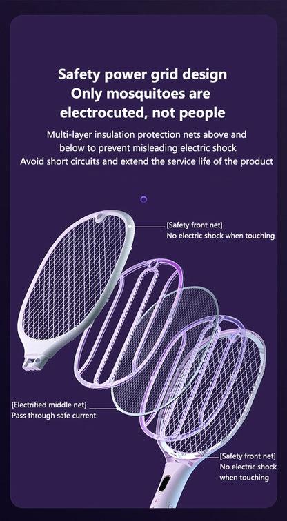 3 In 1 Multi-Functional Bug Zapper Racket Usb Rechargeable Mosquito Killer Safe Electric Mosquito Swatter Pest Control Supplies