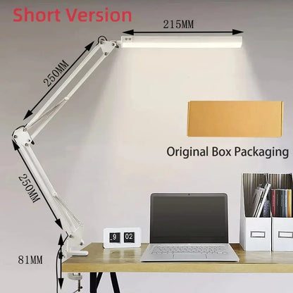 LED Folding Metal Desk Lamp Clip on Light Clamp Long Arm Diming Table Lamp 3 Colors Adjustable For Living Room Reading Computers