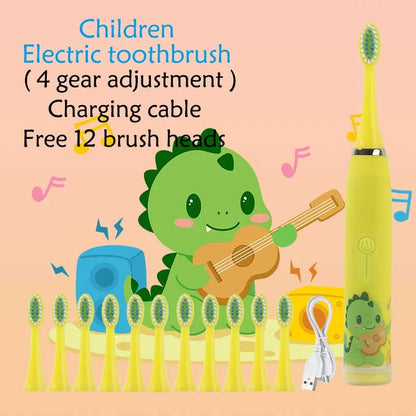 Sonic Electric Toothbrush IPX7 Waterproof With Replacement Heads Automatic Rechargeable Colorful Children Cartoon Brush For Kids