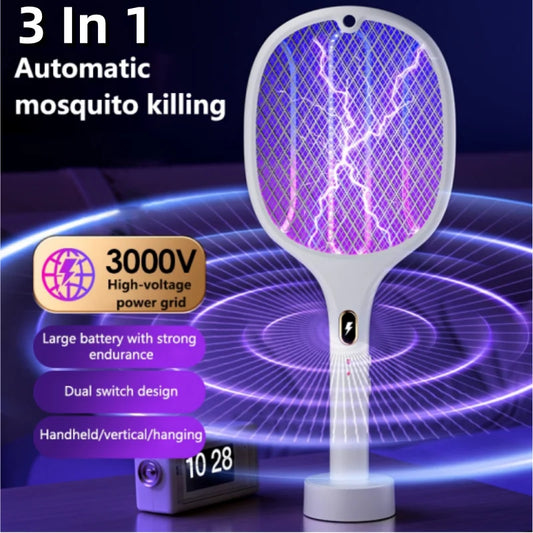 3 In 1 Multi-Functional Bug Zapper Racket Usb Rechargeable Mosquito Killer Safe Electric Mosquito Swatter Pest Control Supplies