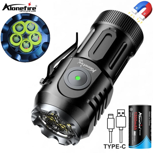 5x Led Mini Palm Small Flashlight Usb Rechargeable Portable Red Torch Home Outdoor Pocket Hiking Camping Magnet Work Car Repair