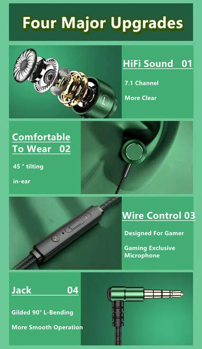 Gamer Wired Headphones Gaming Wired Earphone Metal HiFi Bass Stereo 3.5mm Earphone Earbud For Phone Computer Mic L Jack Magnetic